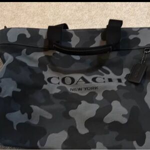 Coach Men's Black and Gray Camouflage Duffel Bag